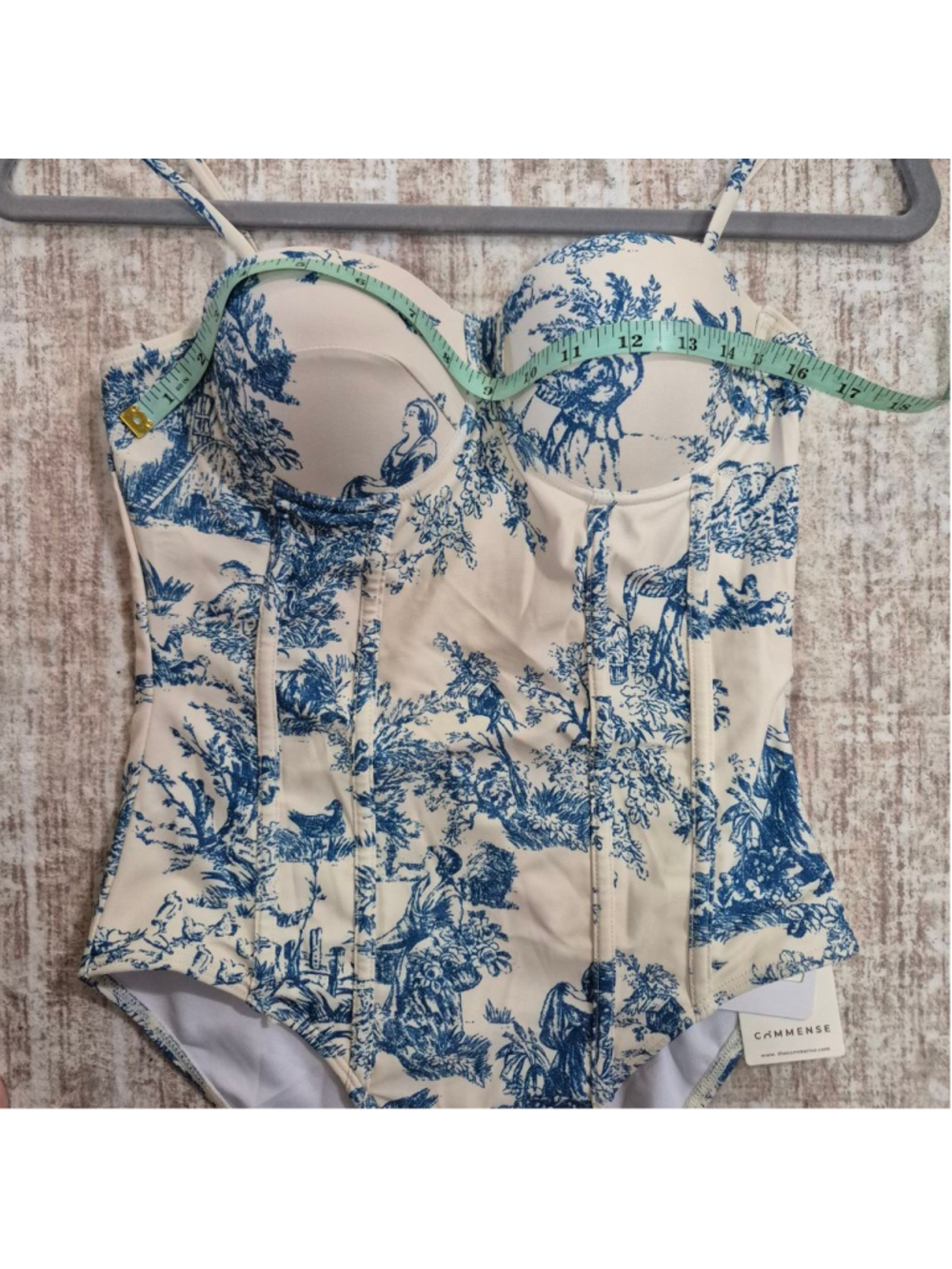 Women's COMMENSE White & Blue Toile Print One Piece Swimsuit S - Picture 9 of 9